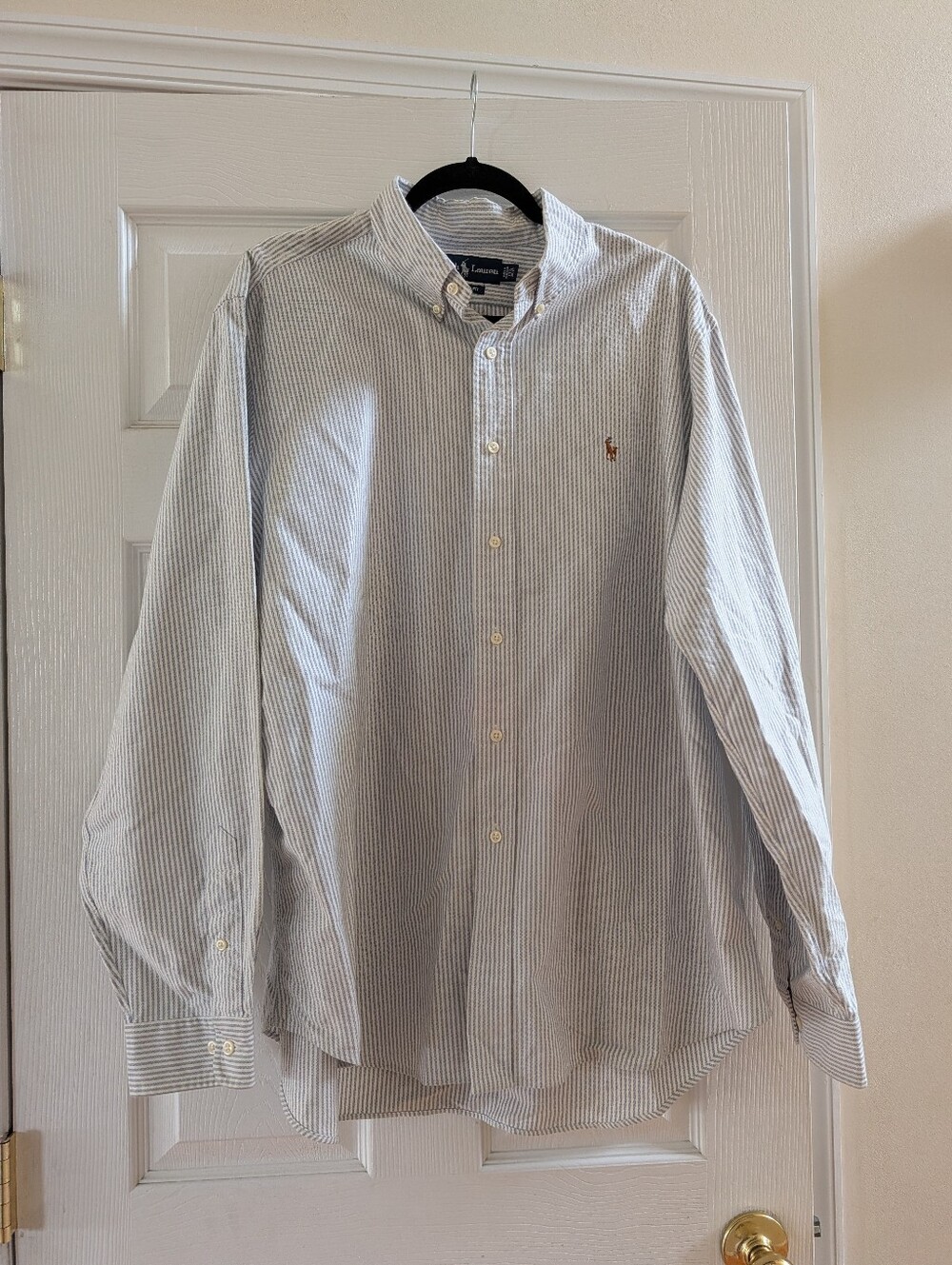 Ralph Lauren Men’s Light Blue and White Stripe Button-Down Shirt
